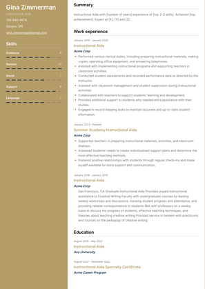 Instructional Aide Resume Sample and Template