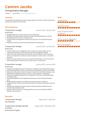 Transportation Manager Resume Sample and Template