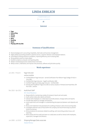 Yoga Instructor Resume Sample and Template