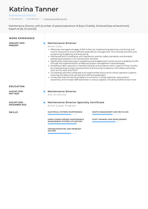 Maintenance Director Resume Sample and Template