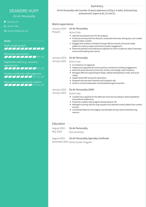 On Air Personality Resume Sample and Template