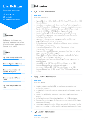 Sql Database Administrator Resume Sample and Template