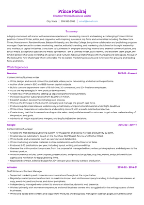 Content Writer CV Example and Template