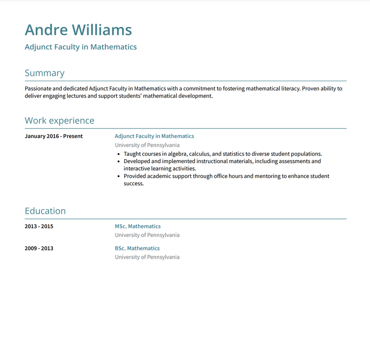 Academic CV Template - Monaco