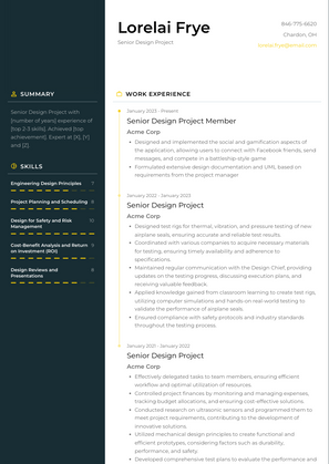 Senior Design Project Resume Sample and Template