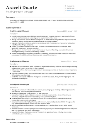 Retail Operation Manager Resume Sample and Template