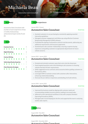 Automotive Sales Consultant Resume Sample and Template