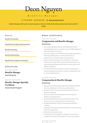 Benefits Manager Resume Sample and Template