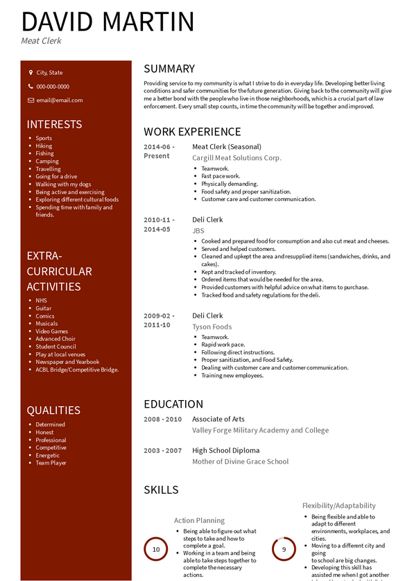 Meat Clerk Resume Samples and Templates | VisualCV