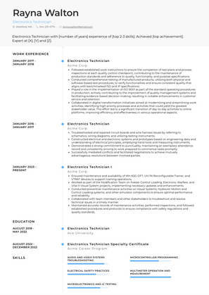 Electronics Technician Resume Sample and Template