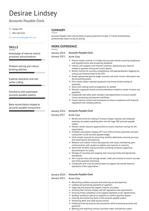 Accounts Payable Clerk Resume Sample and Template