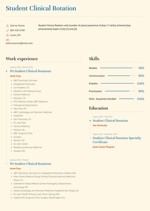 Student Clinical Rotation Resume Sample and Template