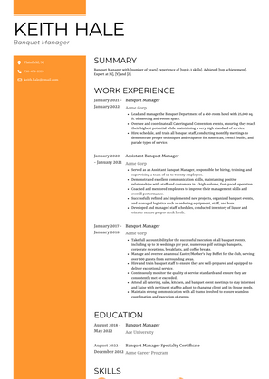 Banquet Manager Resume Sample and Template