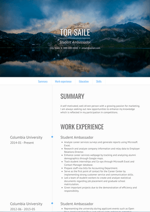 Student Ambassador Resume Sample and Template