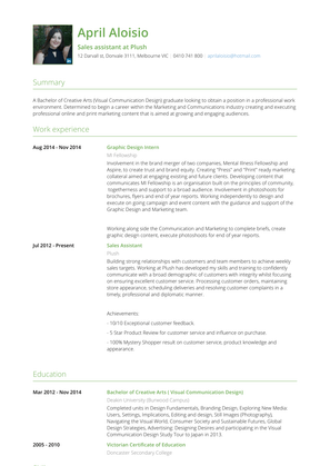 Graphic Design Intern Resume Sample and Template
