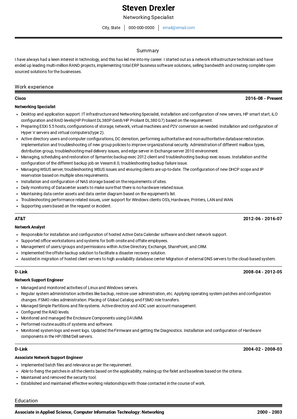 Networking Specialist Resume Sample and Template