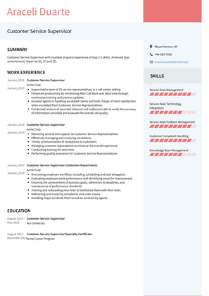 Customer Service Supervisor Resume Sample and Template