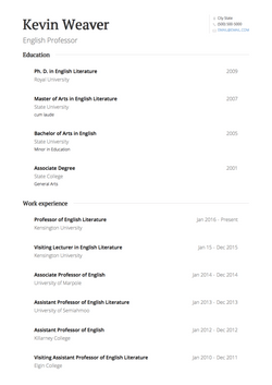 教授 Resume Sample and Template