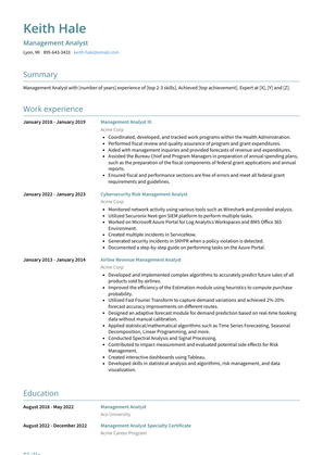 Management Analyst Resume Sample and Template