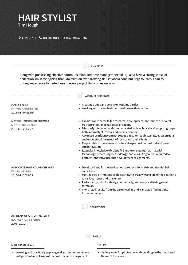 Hair Stylist Resume Samples and Templates | VisualCV