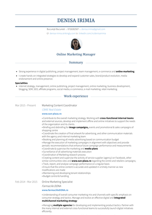 Online Marketing Specialist Resume Sample and Template