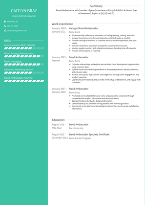 Brand Ambassador Resume Sample and Template