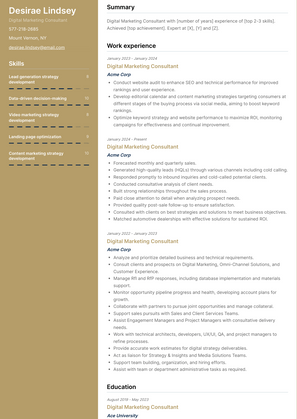Digital Marketing Consultant Resume Sample and Template