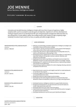 Senior Business Intelligence Analyst Resume Sample and Template