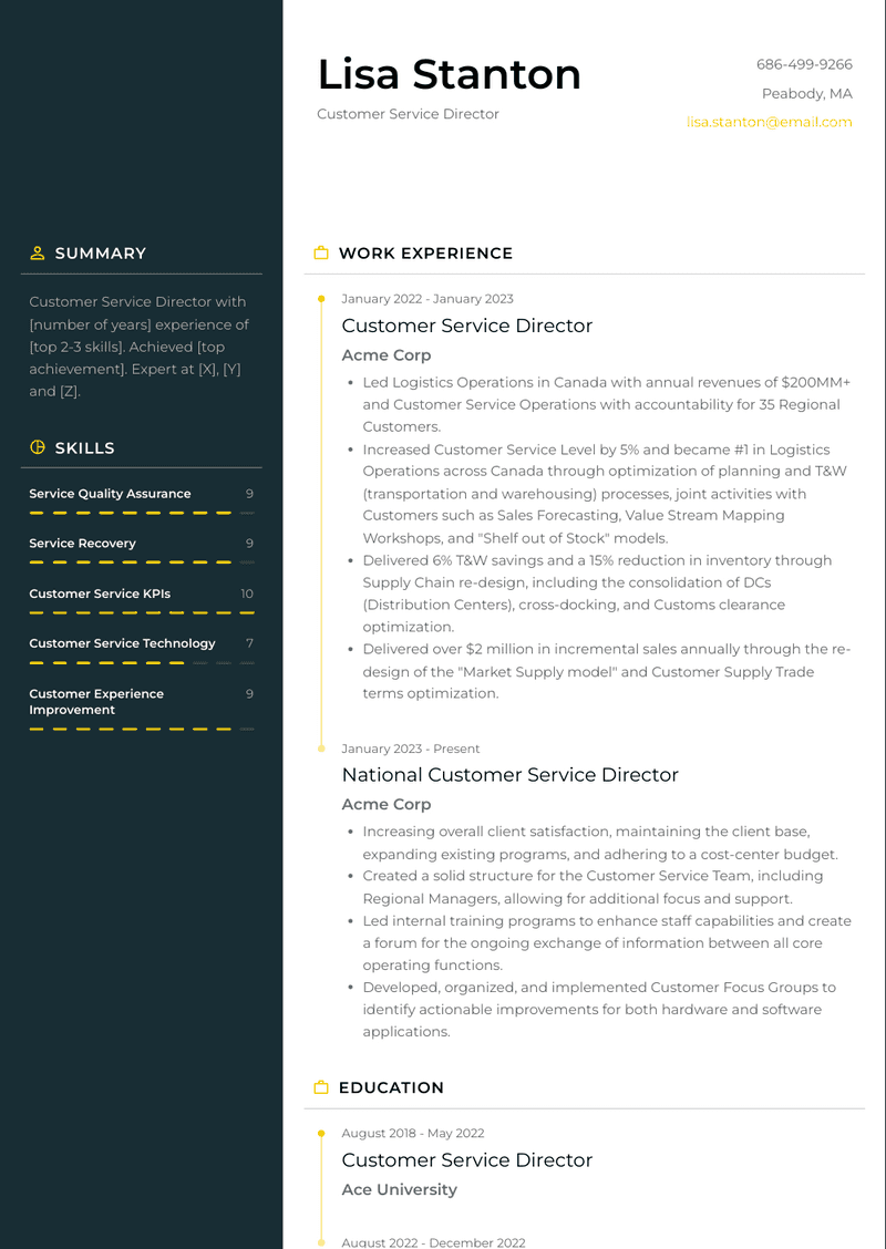 Customer Service Director Resume Sample and Template