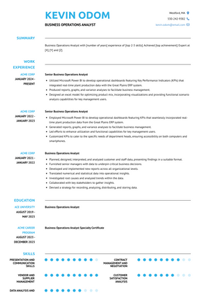 Business Operations Analyst Resume Sample and Template