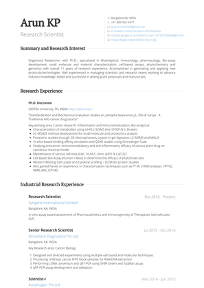 Senior Research Scientist Resume Sample and Template