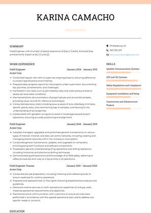 Field Engineer Resume Sample and Template