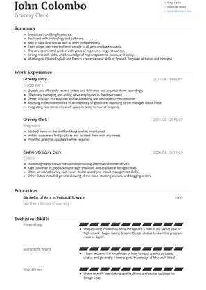 Grocery Clerk Resume Sample and Template
