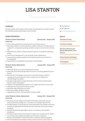 Windows System Administrator Resume Sample and Template
