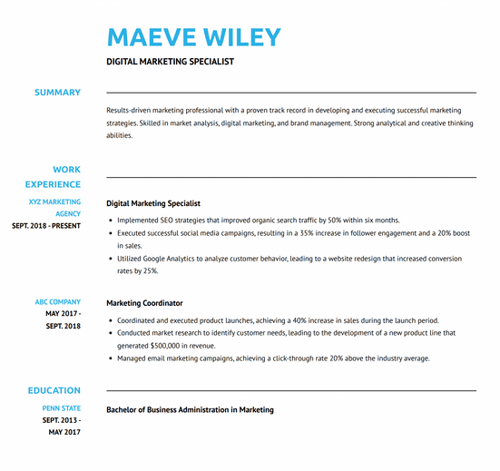 A modern minimalist resume template using VisualCV's Arya template