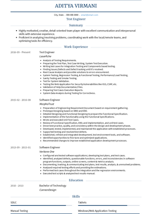 Test Engineer Resume Sample and Template