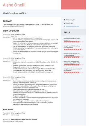 Chief Compliance Officer Resume Sample and Template