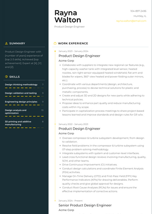 Product Design Engineer Resume Sample and Template