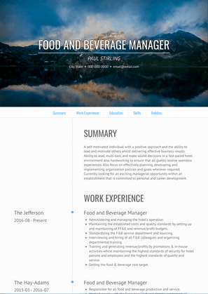 Food and Beverage Manager Resume Sample and Template