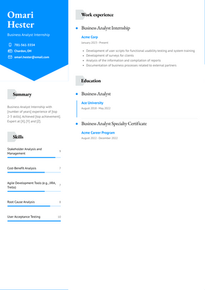Business Analyst Internship Resume Sample and Template
