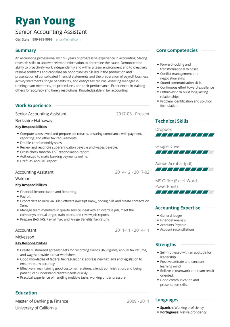Senior Accounting Assistant CV Example and Template