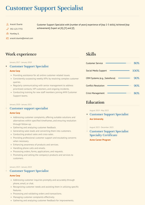 Customer Support Specialist Resume Sample and Template