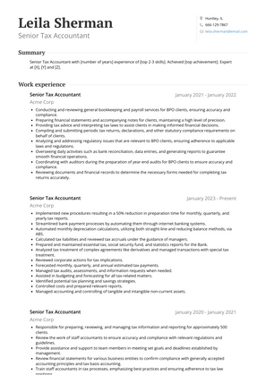 Senior Tax Accountant Resume Sample and Template