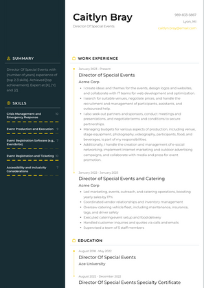 Director Of Special Events Resume Sample and Template