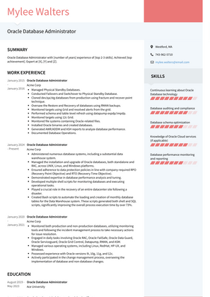 Oracle Database Administrator Resume Sample and Template