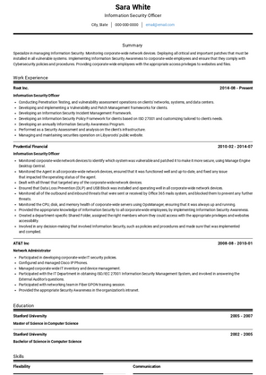 Information Security Officer Resume Sample and Template