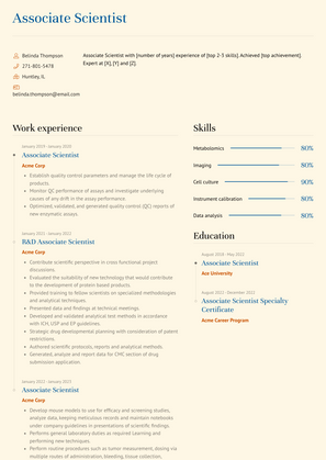 Associate Scientist Resume Sample and Template