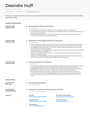 Solutions Consultant Resume Sample and Template