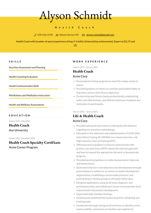Health Coach Resume Sample and Template