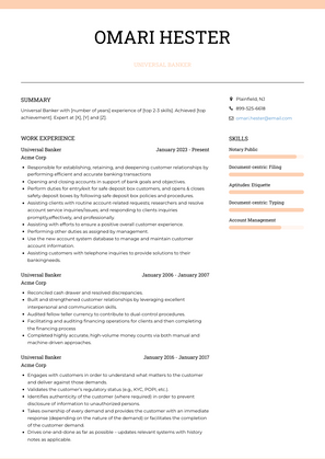 Universal Banker Resume Sample and Template